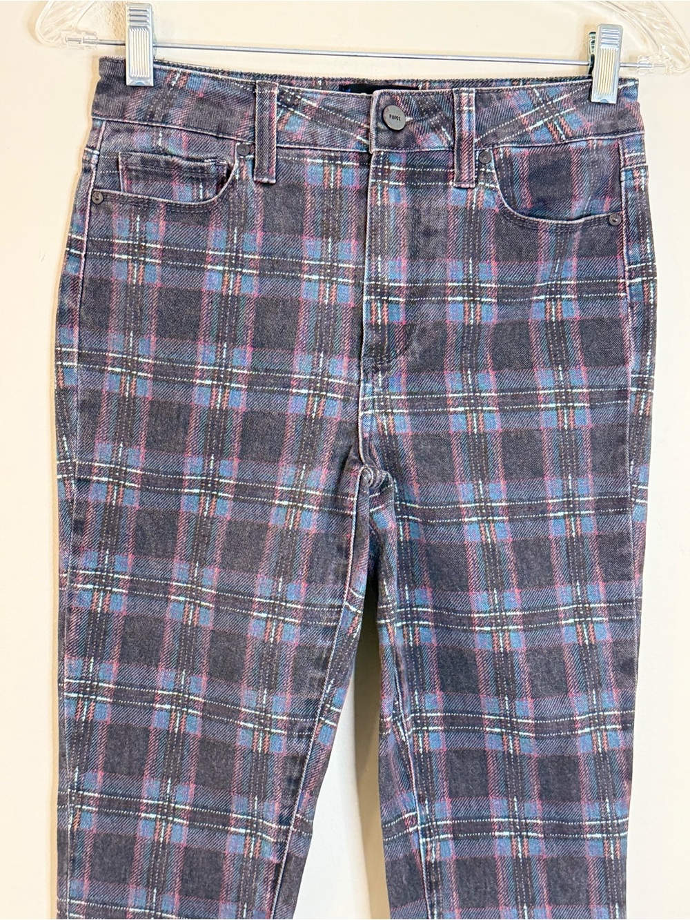 Paige Hoxton Ankle plaid jeans retro blue black red white SZ 27” waist - Picture 3 of 12